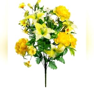 NWT spring summer blooming yellow peony & tiger lily floral spray, 26"